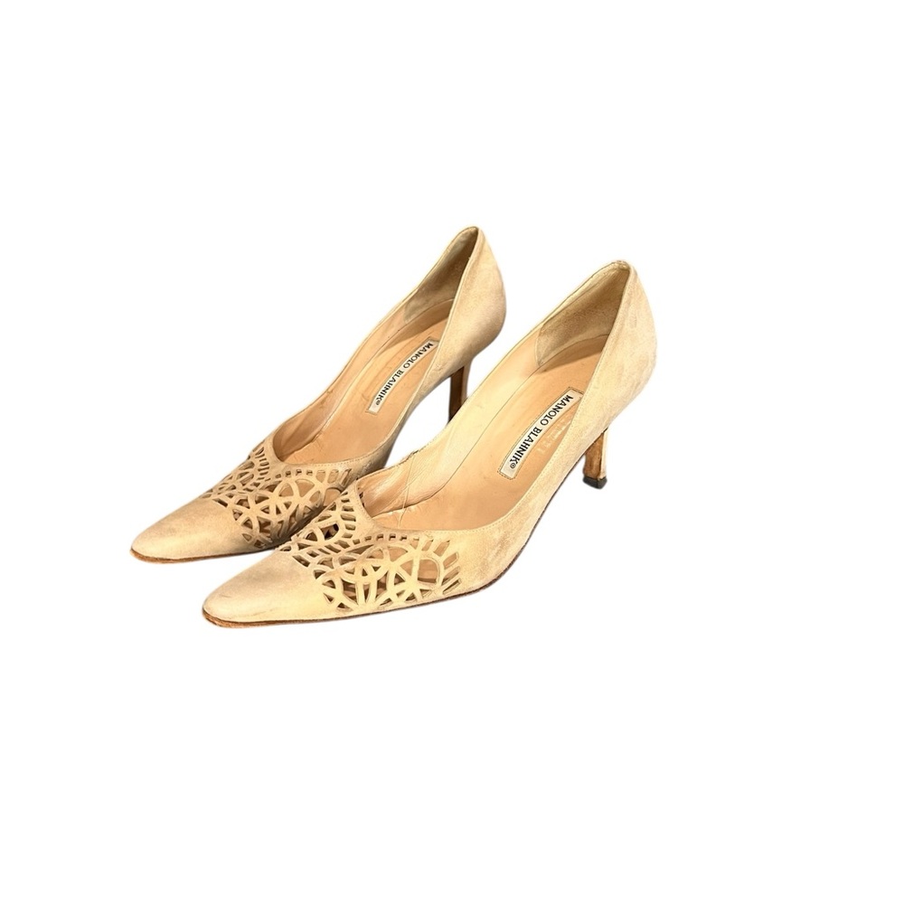 Manolo Blahnik Suede Pointed Toe Cutout Pumps/Heels/ Size 39.5/Vintage